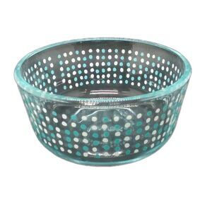 Pyrex Blue White Polka Dot Design 2 cup Bowl Clear Glass 7200  4.75 x 2 3/8 EUC